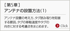 第5章 アンテナの設置方法(1)。アンテナ設置の考え方、タグ読み取りを阻害する要因、タグの移動速度やタグの向きに対する考慮点をまとめます。
