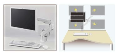 ウルトラスモールモデル「ESPRIMO B532/G」とディスプレイアーム「FMV-MKAM」を合わせた「スタイルフリーPC」