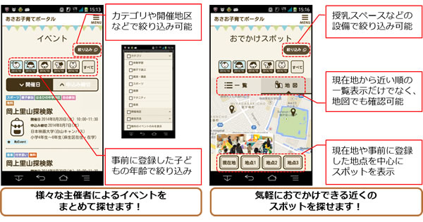 子育て支援アプリ（Webアプリ）の画面イメージ