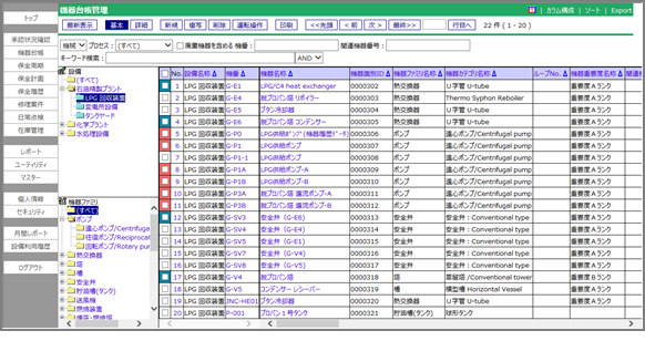 図1．機器台帳管理の画面